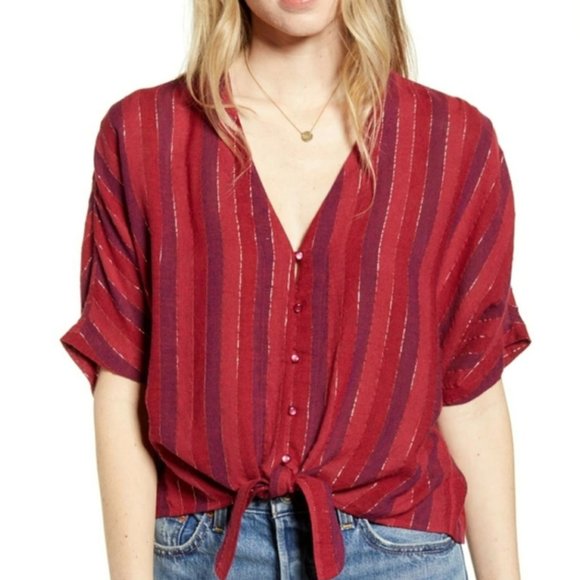 Rails Oversized Striped Button Down Crop MEDIUM 3371 - Picture 1 of 9